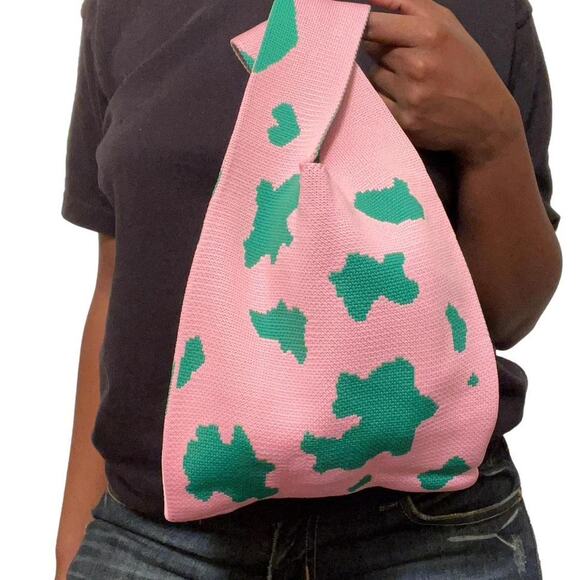 Pink & Green Cow Print Tote Handle Bag - Picture 5 of 6